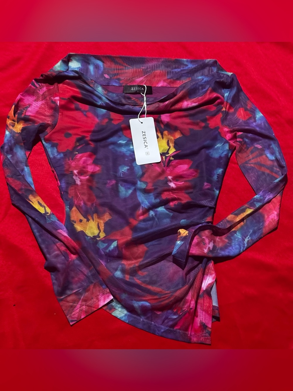 Zesica Women's Long-Sleeve Floral Sheer Top in Multicolor